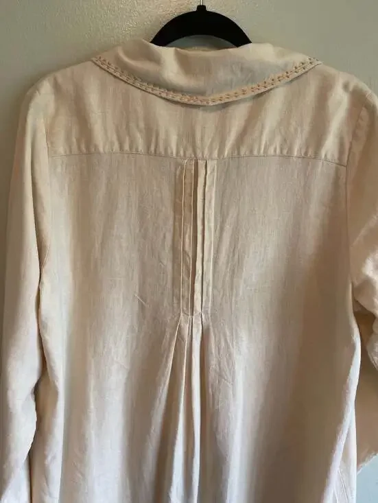 April Cornell Vintage Cream Linen Blend Embroidered Button Up Dress, Jacket Sz. - Picture 6 of 7